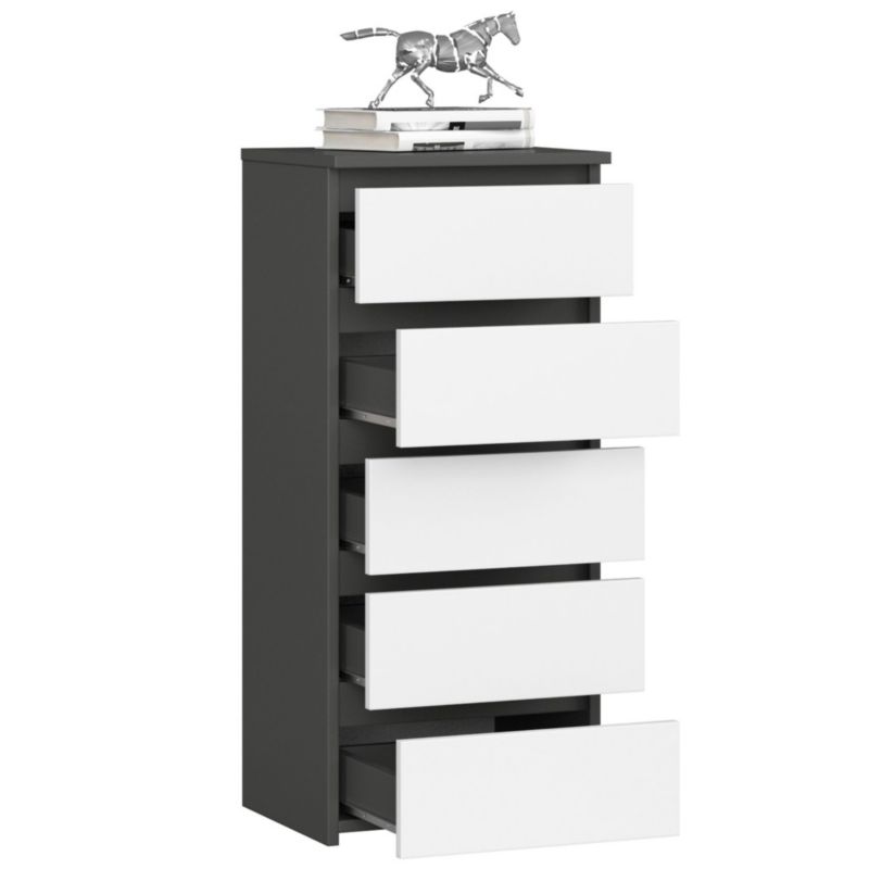 Komoda Akord CL5 Grafit Szary 40 cm 5 szuflad kolor Biały mat 40x35x92 cm 1 szt.