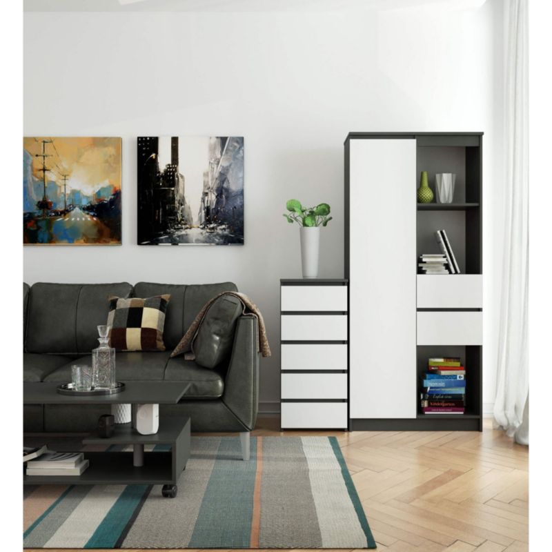 Komoda Akord CL5 Grafit Szary 40 cm 5 szuflad kolor Biały mat 40x35x92 cm 1 szt.