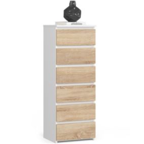 Komoda Akord CL6 Biały 40 cm 6 szuflad fronty kolor Dąb Sonoma mat 40x35x109 cm 1 szt.