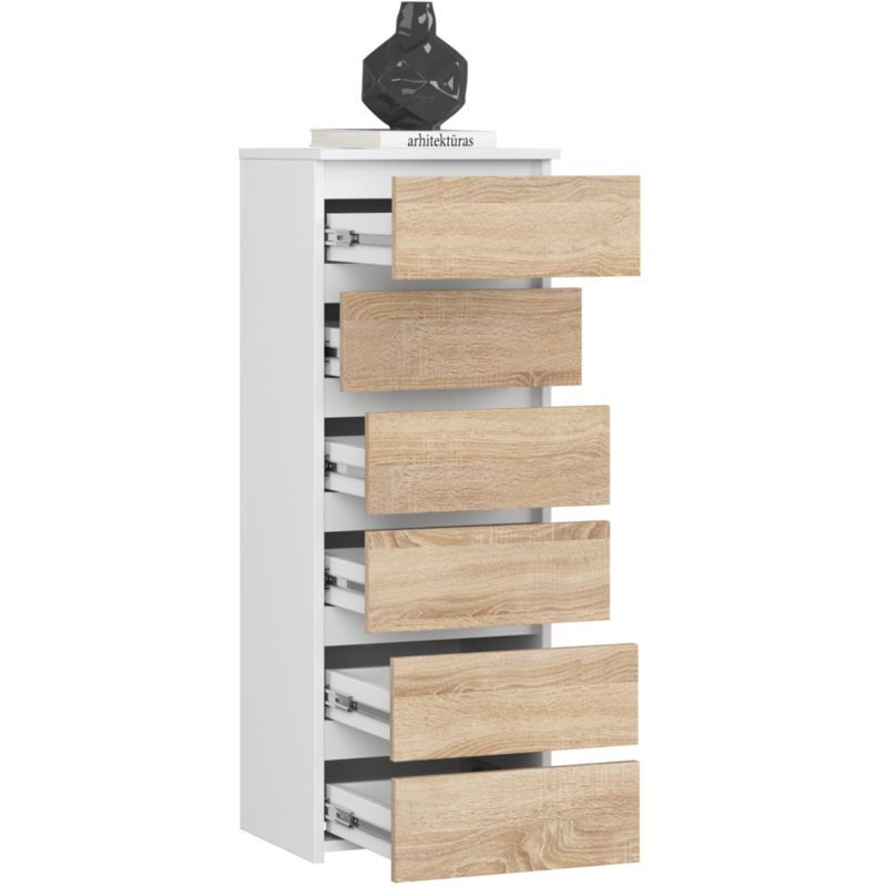 Komoda Akord CL6 Biały 40 cm 6 szuflad fronty kolor Dąb Sonoma mat 40x35x109 cm 1 szt.