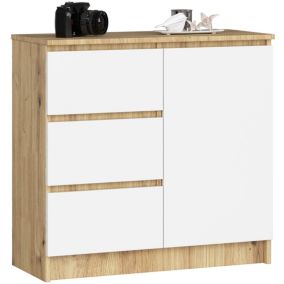 Komoda Akord Jerry Dąb Artisan 80 cm 1 drzwi 3 szuflady kolor Biały mat 2 półki 80x35x77 cm 1 szt.