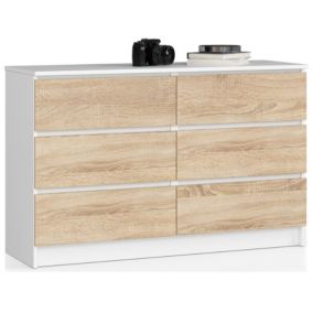 Komoda Akord K120 Biała 120 cm 6 szuflad kolor Dąb Sonoma mat 120x40x77 cm 1 szt.