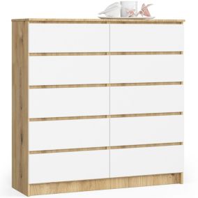 Komoda Akord K120 Dąb Artisan 120 cm 10 szuflad kolor Biały mat 120x40x121 cm 1 szt.