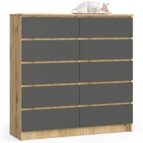 Komoda Akord K120 Dąb Artisan 120 cm 10 szuflad kolor Grafit Szary mat 120x40x121 cm 1 szt.