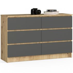 Komoda Akord K120 Dąb Artisan 120 cm 6 szuflad kolor Grafit Szary mat 120x40x77 cm 1 szt.