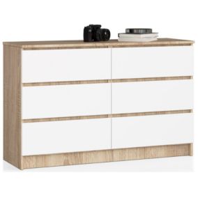 Komoda Akord K120 Dąb Sonoma 120 cm 6 szuflad kolor Biały mat 120x40x77 cm 1 szt.