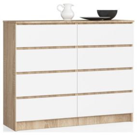 Komoda Akord K120 Dąb Sonoma 120 cm 8 szuflad kolor Biały mat 120x40x99 cm 1 szt.