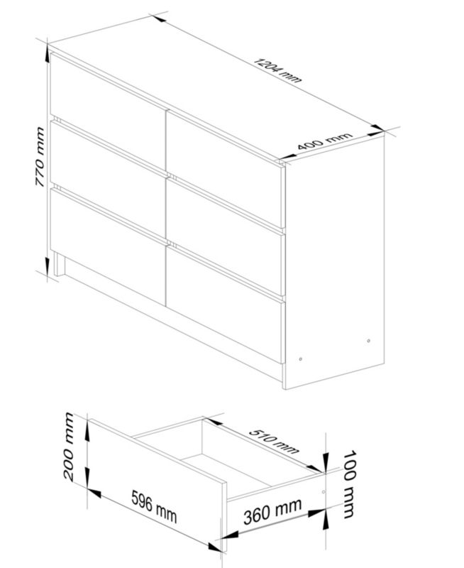 Komoda Akord K120 Olcha 120 cm 6 szuflad kolor Olcha mat 120x40x77 cm 1 szt.