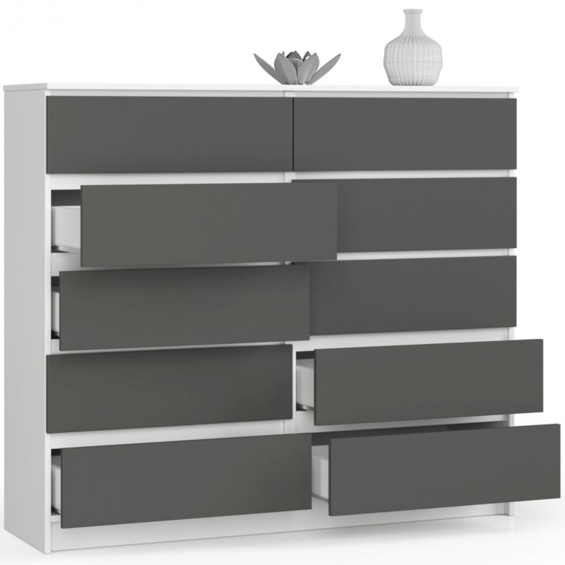 Komoda Akord K140 Biała 138 cm 10 szuflad kolor Grafit Szary mat 138x40x121 cm 1 szt.