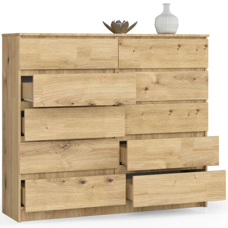 Komoda Akord K140 Dąb Artisan 138 cm 10 szuflad kolor Dąb Artisan mat 138x40x121 cm 1 szt.