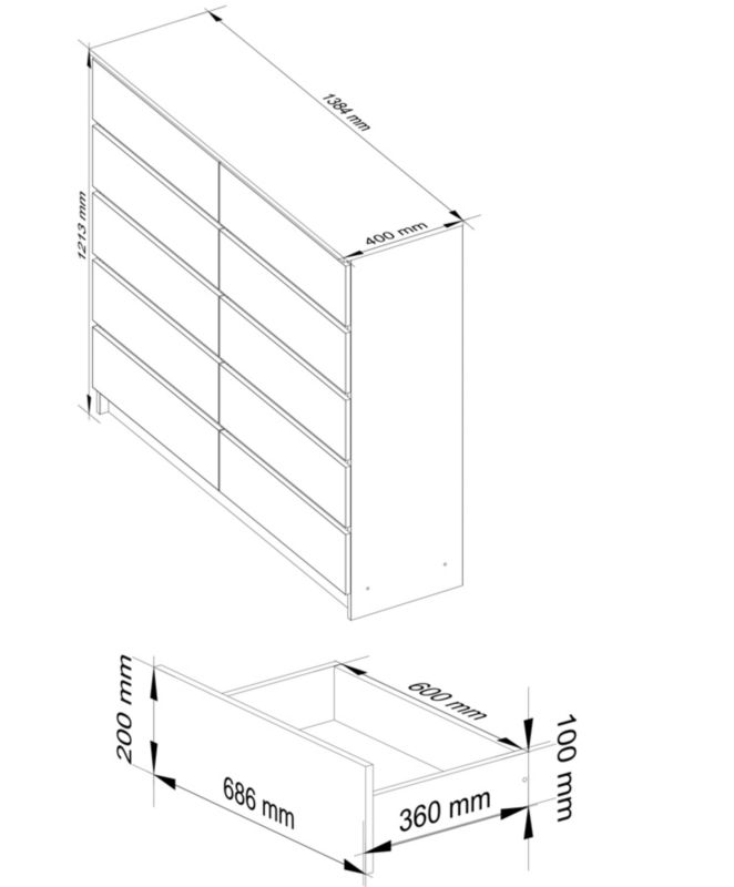 Komoda Akord K140 Dąb Artisan 138 cm 10 szuflad kolor Dąb Artisan mat 138x40x121 cm 1 szt.