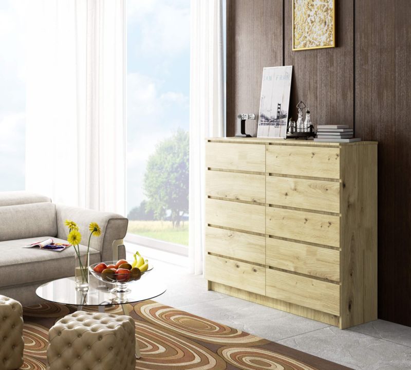 Komoda Akord K140 Dąb Artisan 138 cm 10 szuflad kolor Dąb Artisan mat 138x40x121 cm 1 szt.