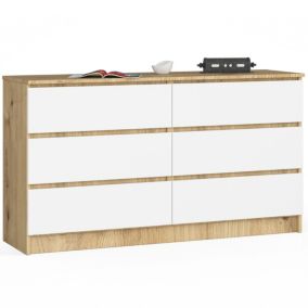 Komoda Akord K140 Dąb Artisan 138 cm 6 szuflad kolor Biały mat 138x40x77 cm 1 szt.