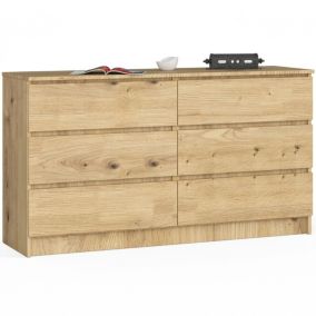 Komoda Akord K140 Dąb Artisan 138 cm 6 szuflad kolor Dąb Artisan mat 138x40x77 cm 1 szt.