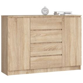 Komoda Akord K140 Dąb Sonoma 138 cm 2 drzwi 4 szuflady kolor Dąb Sonoma mat 4 półki 138x40x99 cm 1 szt.