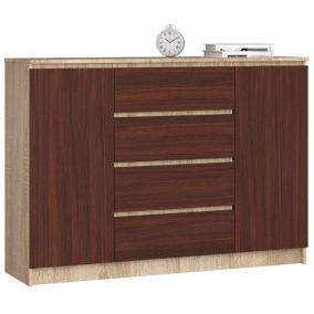 Komoda Akord K140 Dąb Sonoma 138 cm 2 drzwi 4 szuflady kolor Wenge mat 4 półki 138x40x99 cm 1 szt.