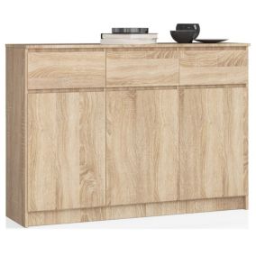 Komoda Akord K140 Dąb Sonoma 138 cm 3 drzwi 3 szuflady kolor Dąb Sonoma mat 6 półek 138x40x99 cm 1 szt.