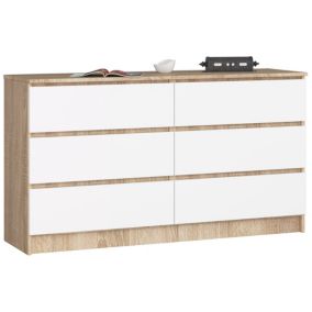 Komoda Akord K140 Dąb Sonoma 138 cm 6 szuflad kolor Biały mat 138x40x77 cm 1 szt.