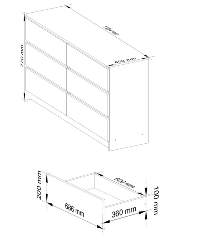 Komoda Akord K140 Olcha 138 cm 6 szuflad kolor Olcha mat 138x40x77 cm 1 szt.