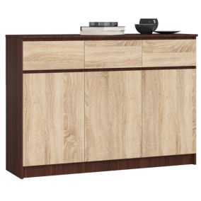 Komoda Akord K140 Wenge 138 cm 3 drzwi 3 szuflady kolor Dąb Sonoma mat 6 półek 138x40x99 cm 1 szt.