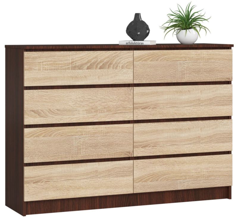 Komoda Akord K140 Wenge 138 cm 8 szuflad kolor Dąb Sonoma mat 138x40x99 cm 1 szt.