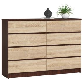 Komoda Akord K140 Wenge 138 cm 8 szuflad kolor Dąb Sonoma mat 138x40x99 cm 1 szt.