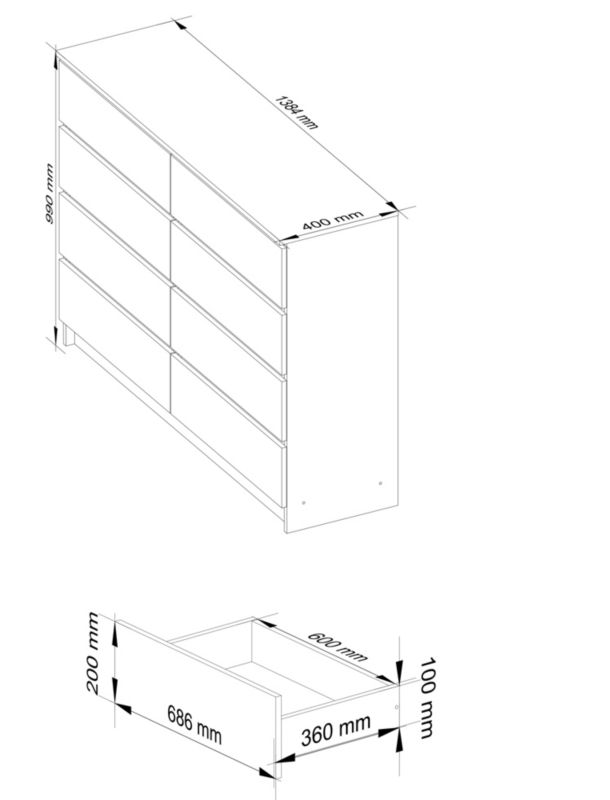 Komoda Akord K140 Wenge 138 cm 8 szuflad kolor Dąb Sonoma mat 138x40x99 cm 1 szt.