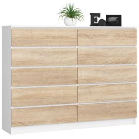 Komoda Akord K160 Biała 160 cm 10 szuflad kolor Dąb Sonoma mat 160x40x121 cm 1 szt.