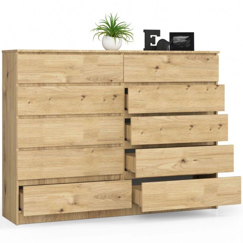 Komoda Akord K160 Dąb Artisan 160 cm 10 szuflad kolor Dąb Artisan mat 160x40x121 cm 1 szt.