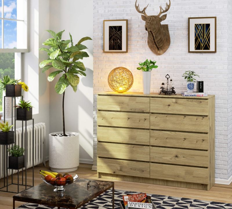 Komoda Akord K160 Dąb Artisan 160 cm 10 szuflad kolor Dąb Artisan mat 160x40x121 cm 1 szt.