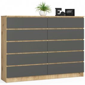 Komoda Akord K160 Dąb Artisan 160 cm 10 szuflad kolor Grafit Szary mat 160x40x121 cm 1 szt.