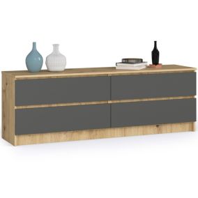 Komoda Akord K160 Dąb Artisan 160 cm 4 szuflady kolor Grafit Szary mat 160x40x55 cm 1 szt.