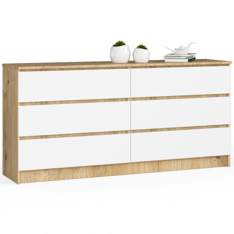 Komoda Akord K160 Dąb Artisan 160 cm 6 szuflad kolor Biały mat 160x40x77 cm 1 szt.