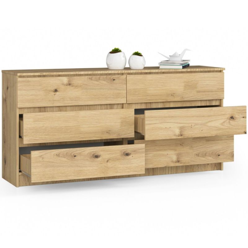 Komoda Akord K160 Dąb Artisan 160 cm 6 szuflad kolor Dąb Artisan mat 160x40x77 cm 1 szt.