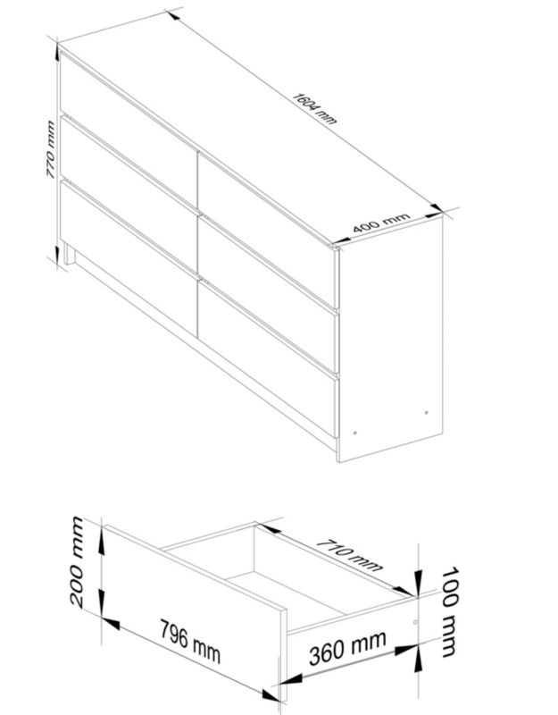 Komoda Akord K160 Dąb Artisan 160 cm 6 szuflad kolor Dąb Artisan mat 160x40x77 cm 1 szt.