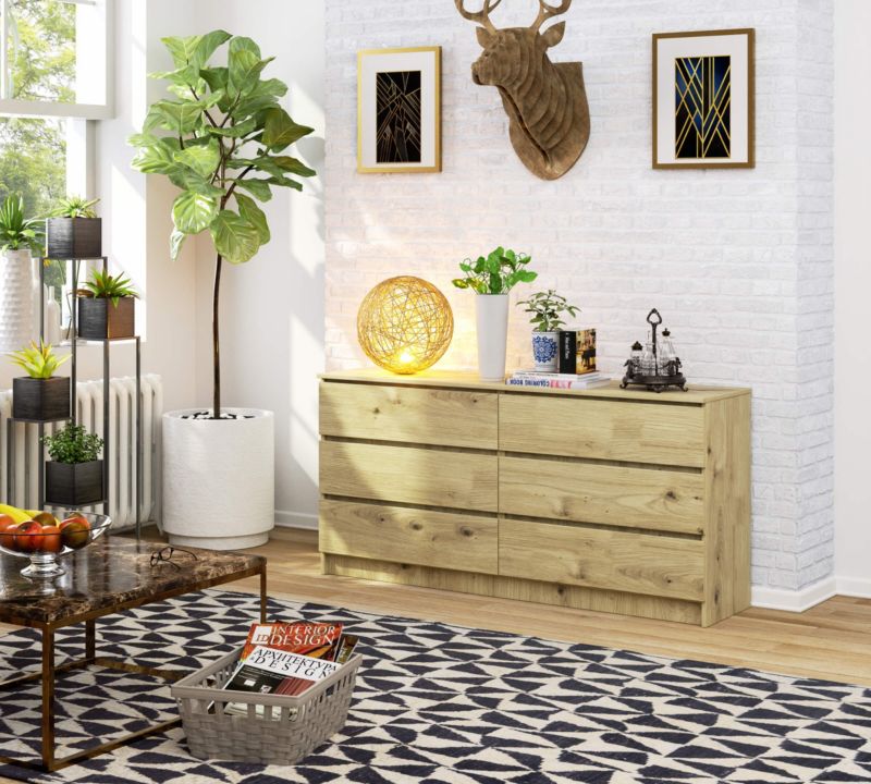 Komoda Akord K160 Dąb Artisan 160 cm 6 szuflad kolor Dąb Artisan mat 160x40x77 cm 1 szt.