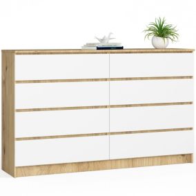 Komoda Akord K160 Dąb Artisan 160 cm 8 szuflad kolor Biały mat 160x40x99 cm 1 szt.