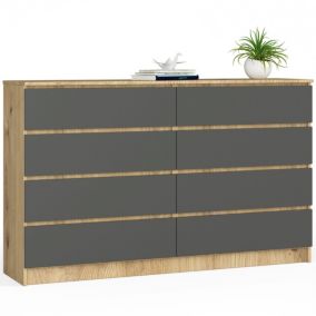 Komoda Akord K160 Dąb Artisan 160 cm 8 szuflad kolor Grafit Szary mat 160x40x99 cm 1 szt.