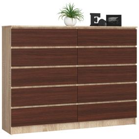 Komoda Akord K160 Dąb Sonoma 160 cm 10 szuflad kolor Wenge mat 160x40x121 cm 1 szt.
