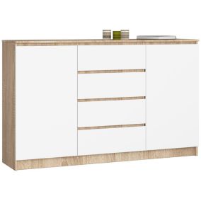Komoda Akord K160 Dąb Sonoma 160 cm 2 drzwi 4 szuflady kolor Biały mat 4 półki 160x40x99 cm 1 szt.