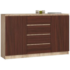 Komoda Akord K160 Dąb Sonoma 160 cm 2 drzwi 4 szuflady kolor Wenge mat 4 półki 160x40x99 cm 1 szt.