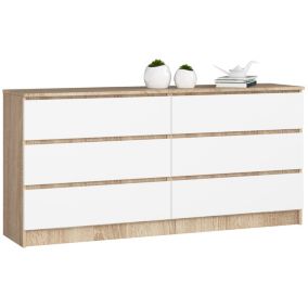 Komoda Akord K160 Dąb Sonoma 160 cm 6 szuflad kolor Biały mat 160x40x77 cm 1 szt.