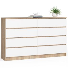 Komoda Akord K160 Dąb Sonoma 160 cm 8 szuflad kolor Biały mat 160x40x99 cm 1 szt.