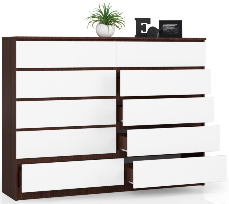 Komoda Akord K160 Wenge 160 cm 10 szuflad kolor Biały mat 160x40x121 cm 1 szt.