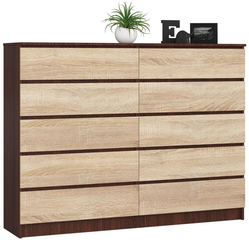 Komoda Akord K160 Wenge 160 cm 10 szuflad kolor Dąb Sonoma mat 160x40x121 cm 1 szt.