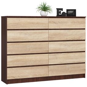 Komoda Akord K160 Wenge 160 cm 10 szuflad kolor Dąb Sonoma mat 160x40x121 cm 1 szt.