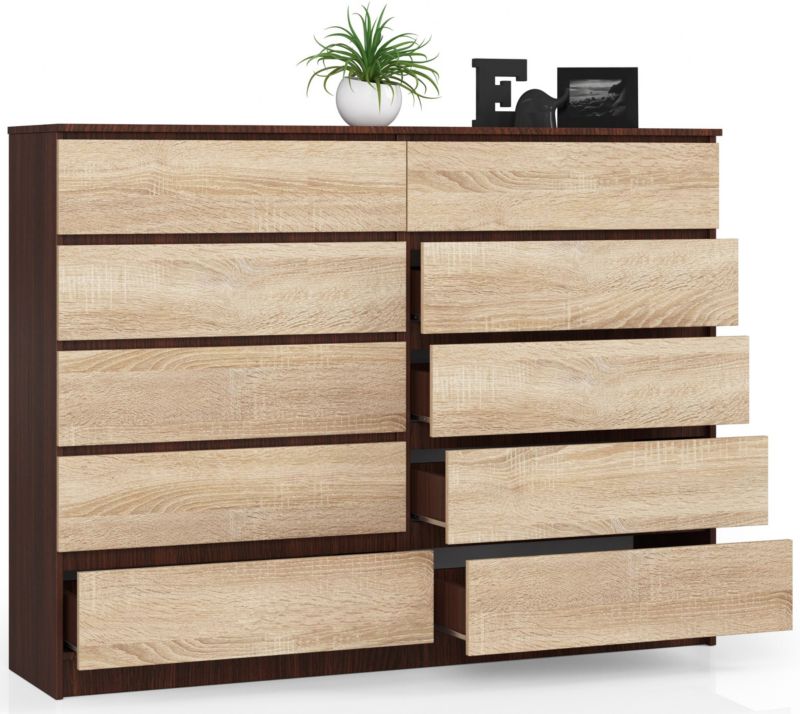Komoda Akord K160 Wenge 160 cm 10 szuflad kolor Dąb Sonoma mat 160x40x121 cm 1 szt.