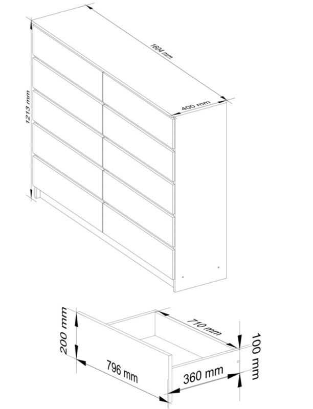 Komoda Akord K160 Wenge 160 cm 10 szuflad kolor Dąb Sonoma mat 160x40x121 cm 1 szt.