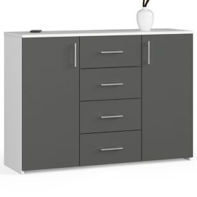 Komoda Akord K45 Biała 110 cm 2 drzwi 4 szuflady kolor Grafit Szary mat 4 półki 110x35x80 cm 1 szt.