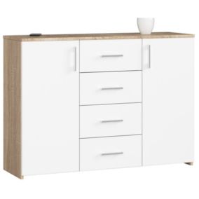 Komoda Akord K45 Dąb Sonoma 110 cm 2 drzwi 4 szuflady kolor Biały mat 4 półki 110x35x80 cm 1 szt.
